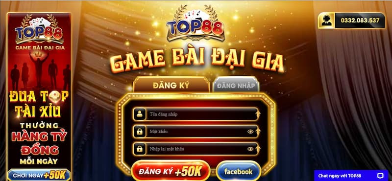 Giao diện của cổng game top88 chính thống