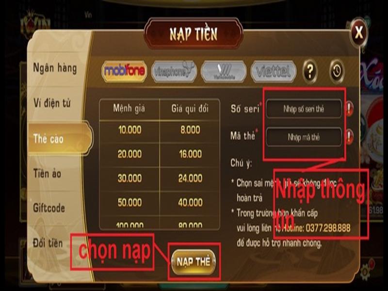 Cách nạp tiền iWin Club cho mạng Mobi.